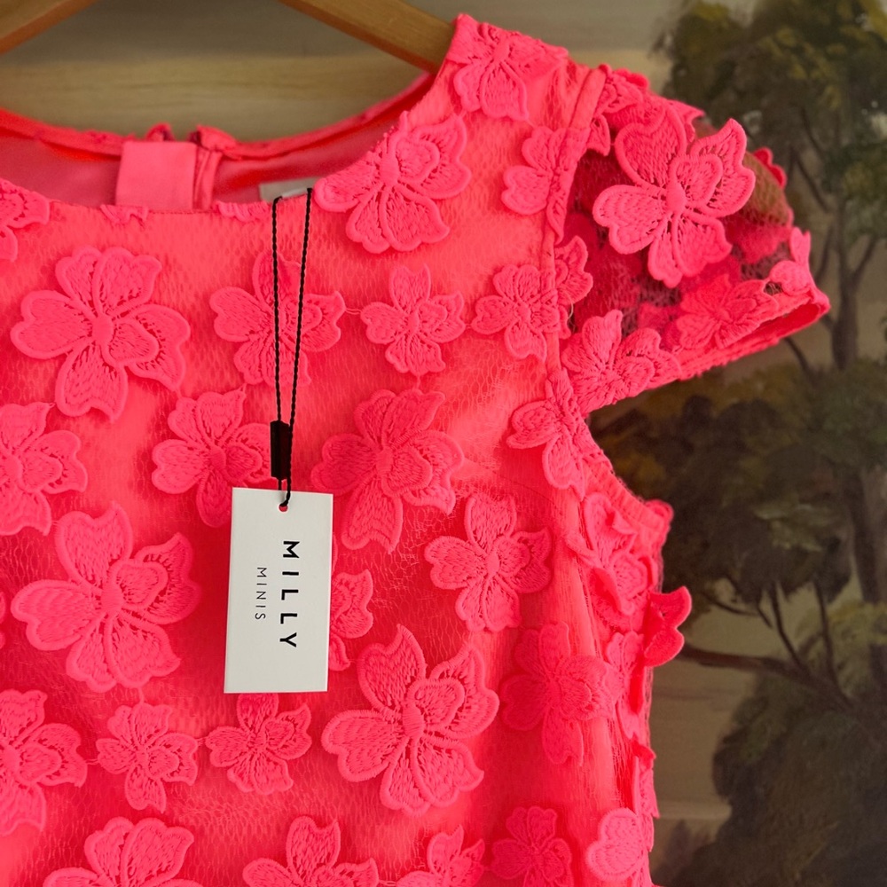 MILLY MINUS NWT “Chloe” Dress With Pink Flutter Sleeve & Crew Neck Size 10